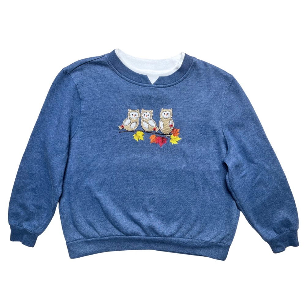 Vintage 90s Oversized Embroidered Sweater XS Petite Owls Autumn Kitsch Retro